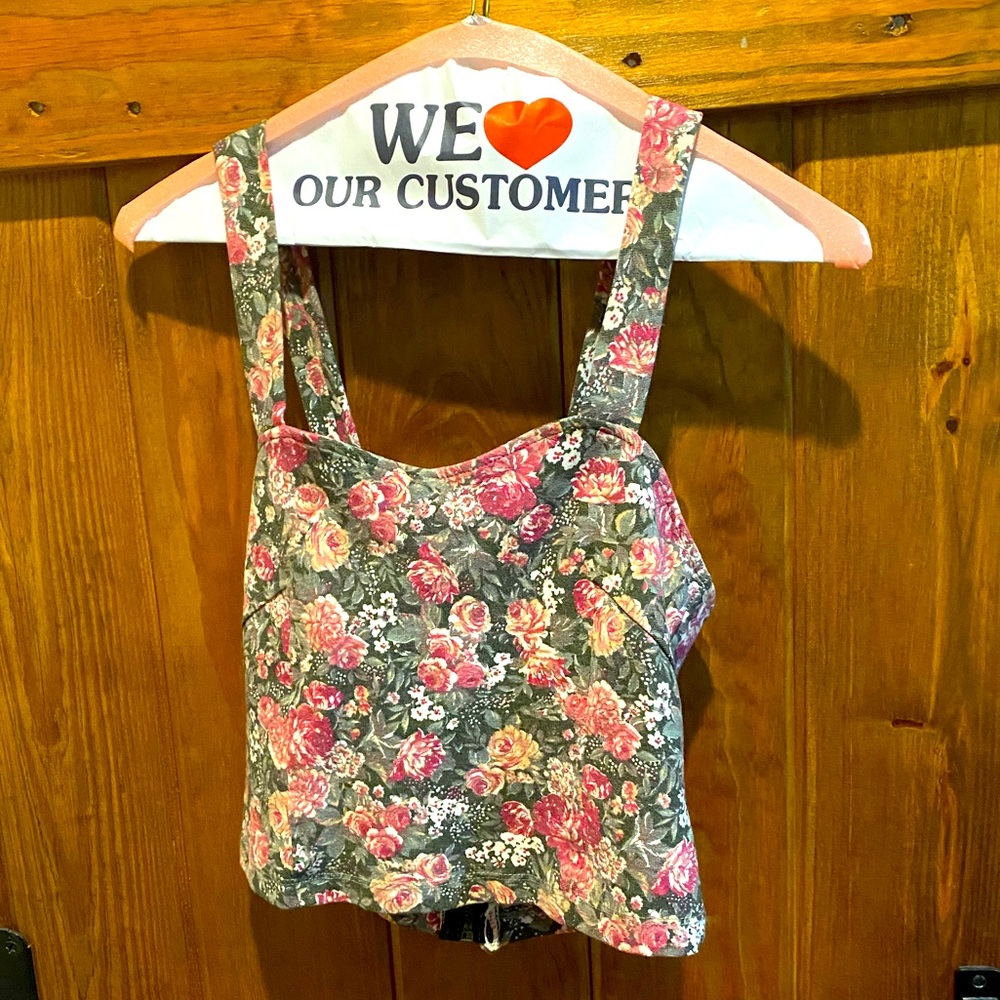 Pink and green floral crop top